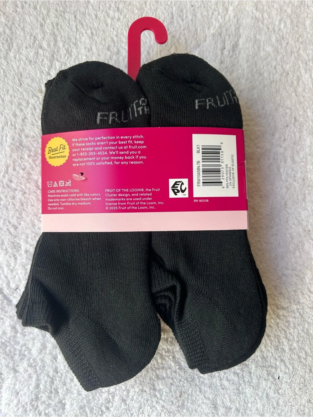 Fruit of the Loom Black No-Show Athletic Socks (6 Pack + 1 Free)